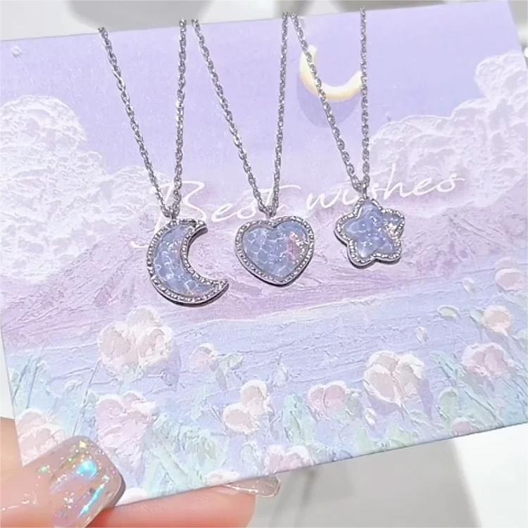 Silver Gradient Water Ripple Moon Heart Star Necklace
