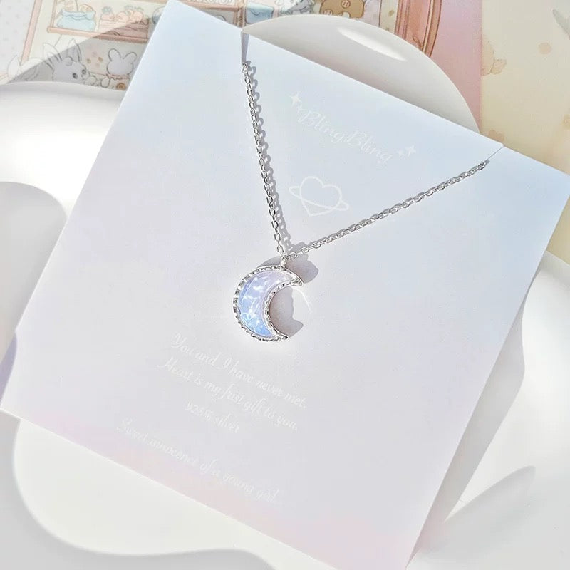 Silver Gradient Water Ripple Moon Heart Star Necklace