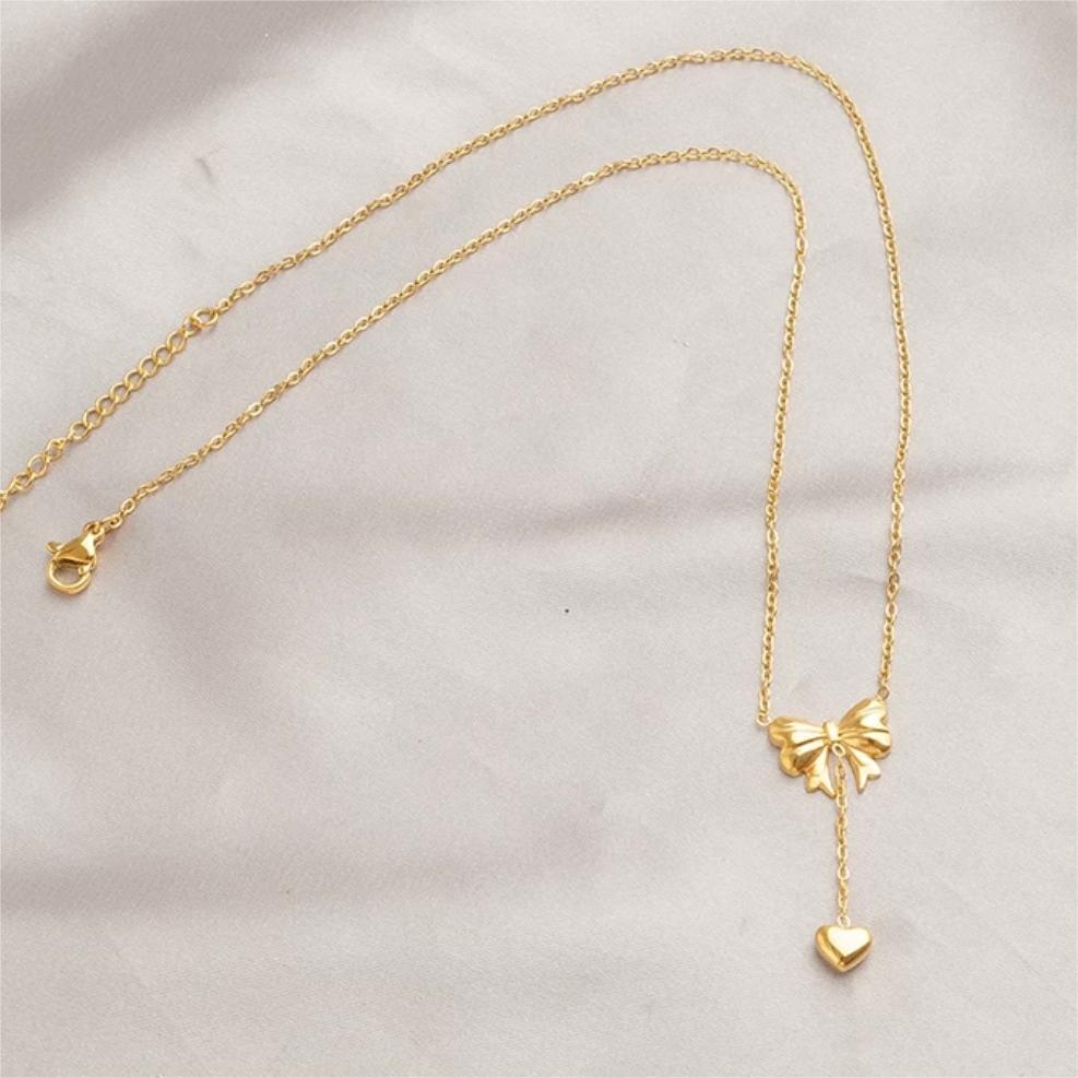 Gold Plated Bowknot Heart Pendant Y Necklace