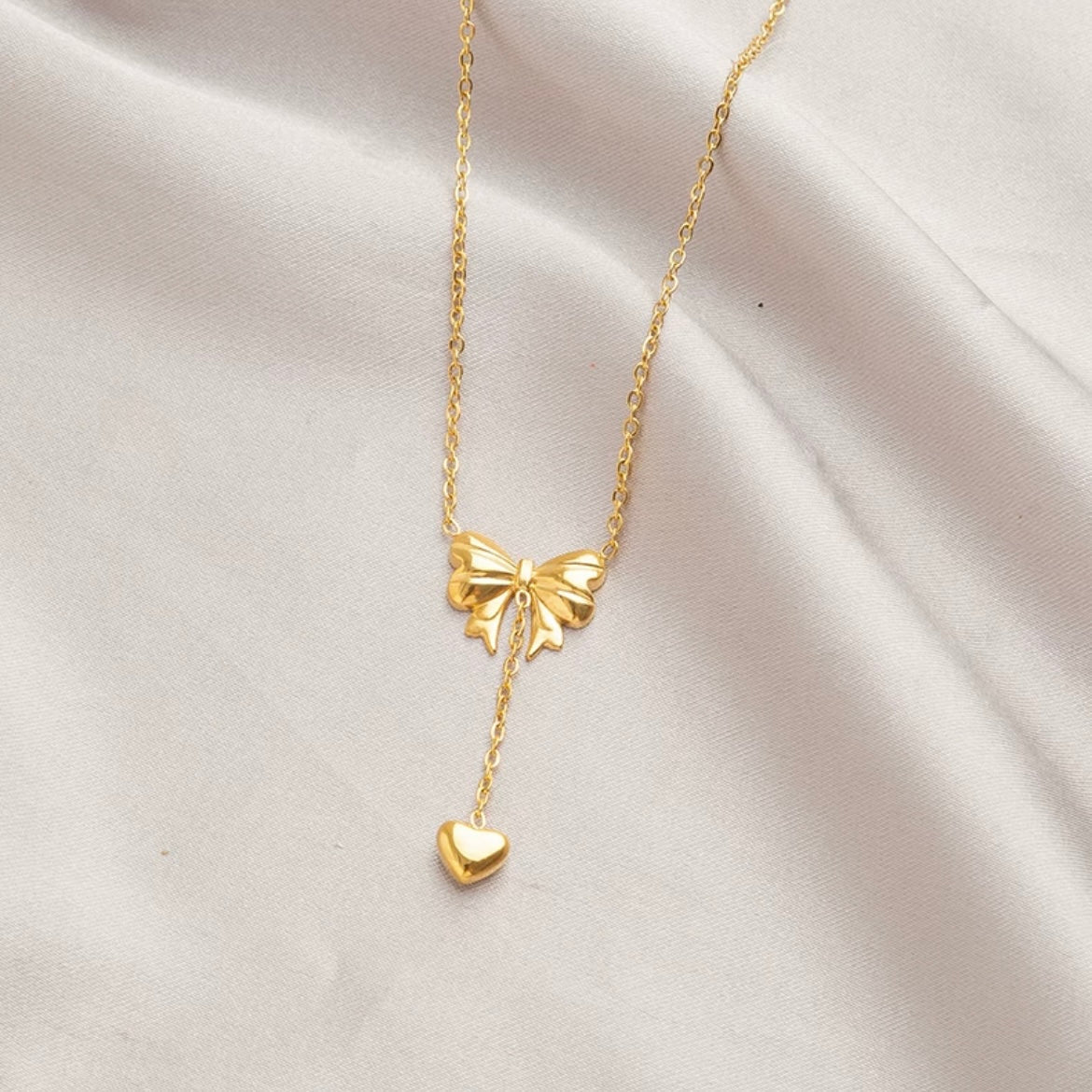Gold Plated Bowknot Heart Pendant Y Necklace