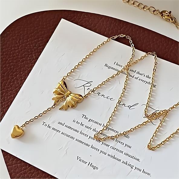 Gold Plated Bowknot Heart Pendant Y Necklace