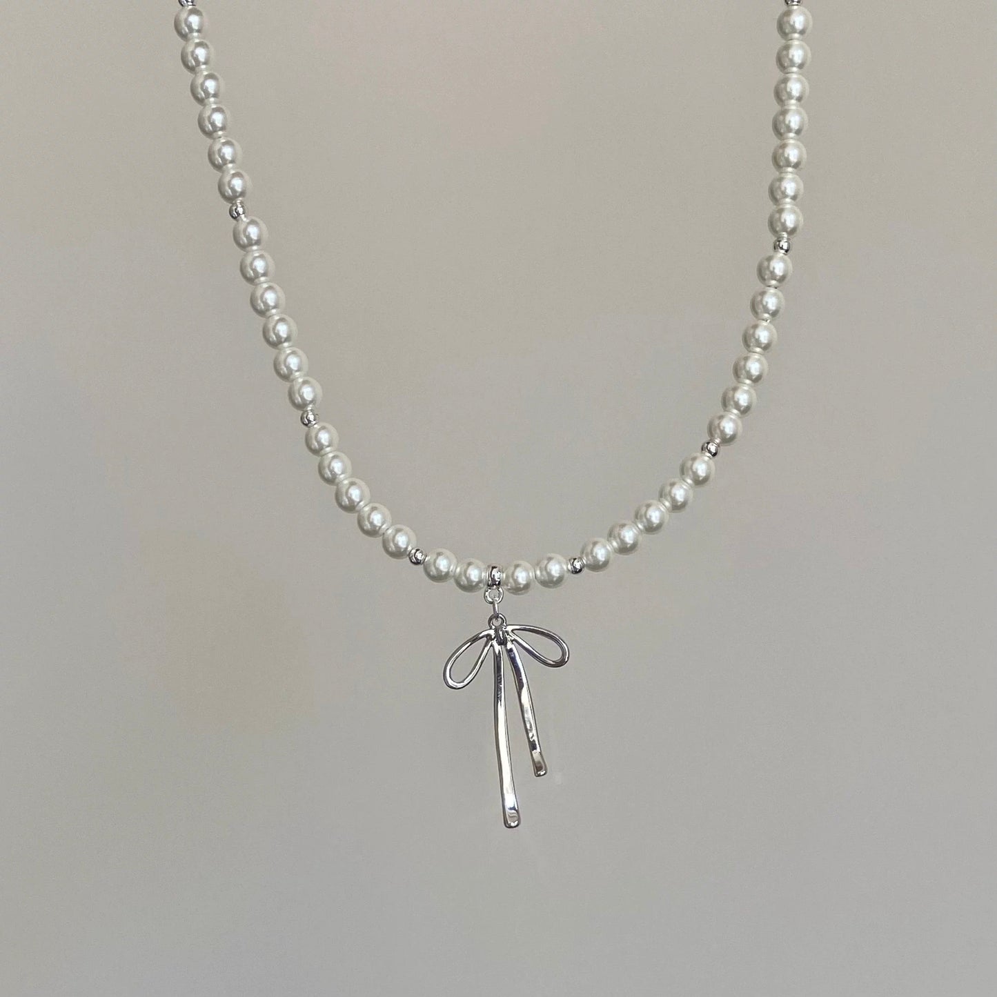 Elegant Gold Silver Plated Bowknot Pendant Pearl Chain Necklace