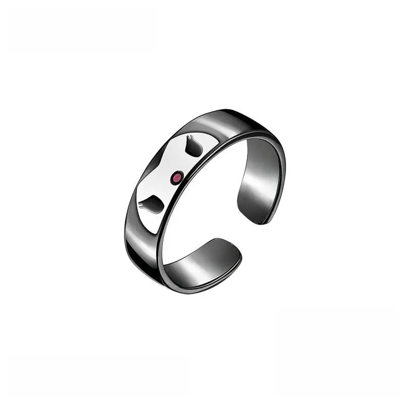 Bague assortie en émail chic avec motif sculpté Kuro Baku