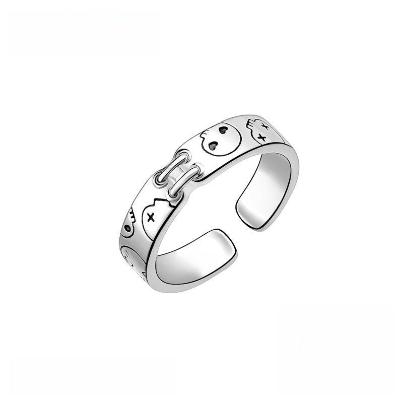 Bague assortie en émail chic avec motif sculpté Kuro Baku