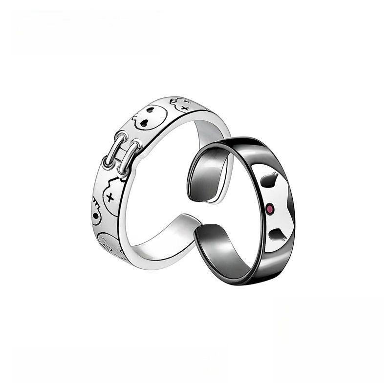 Bague assortie en émail chic avec motif sculpté Kuro Baku