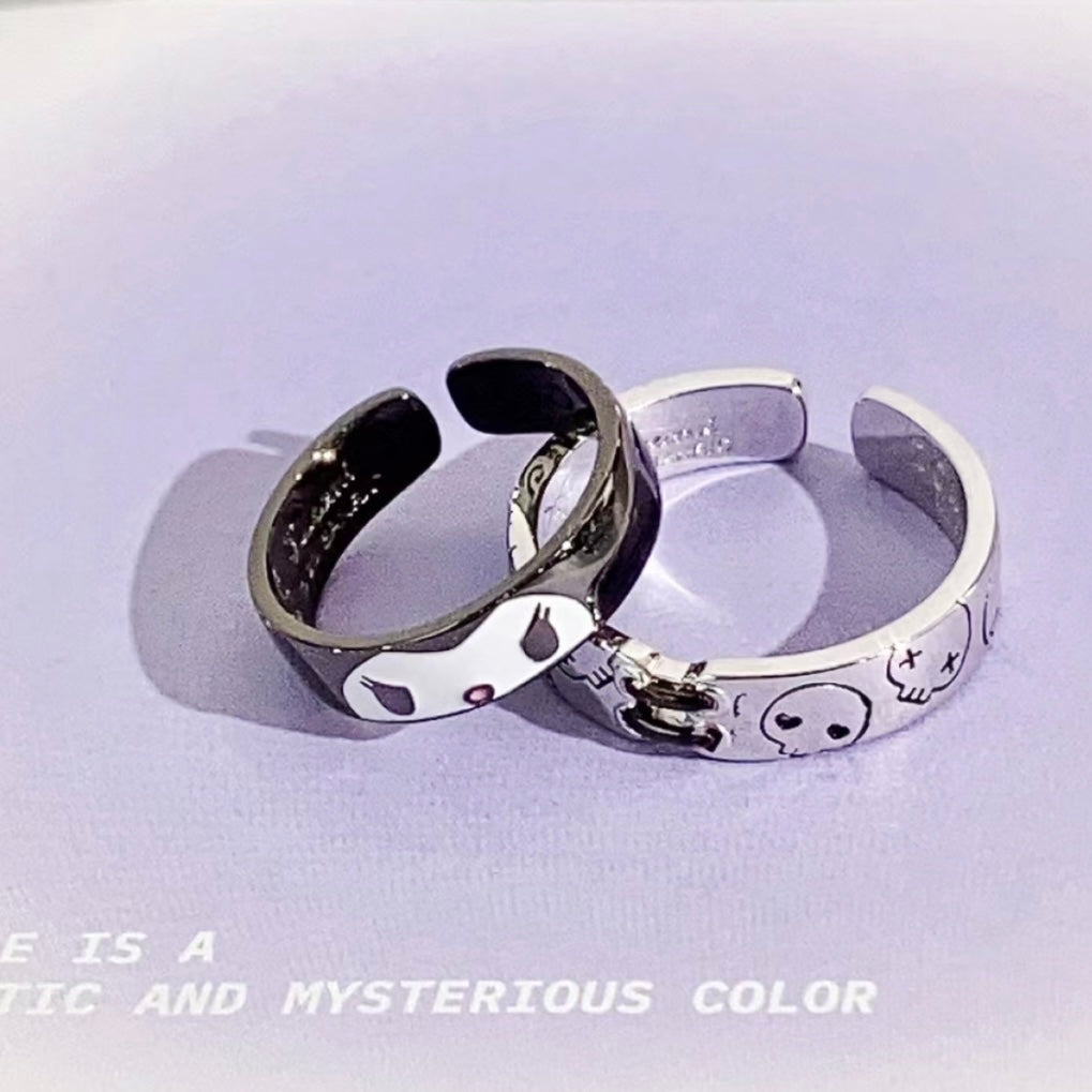 Bague assortie en émail chic avec motif sculpté Kuro Baku