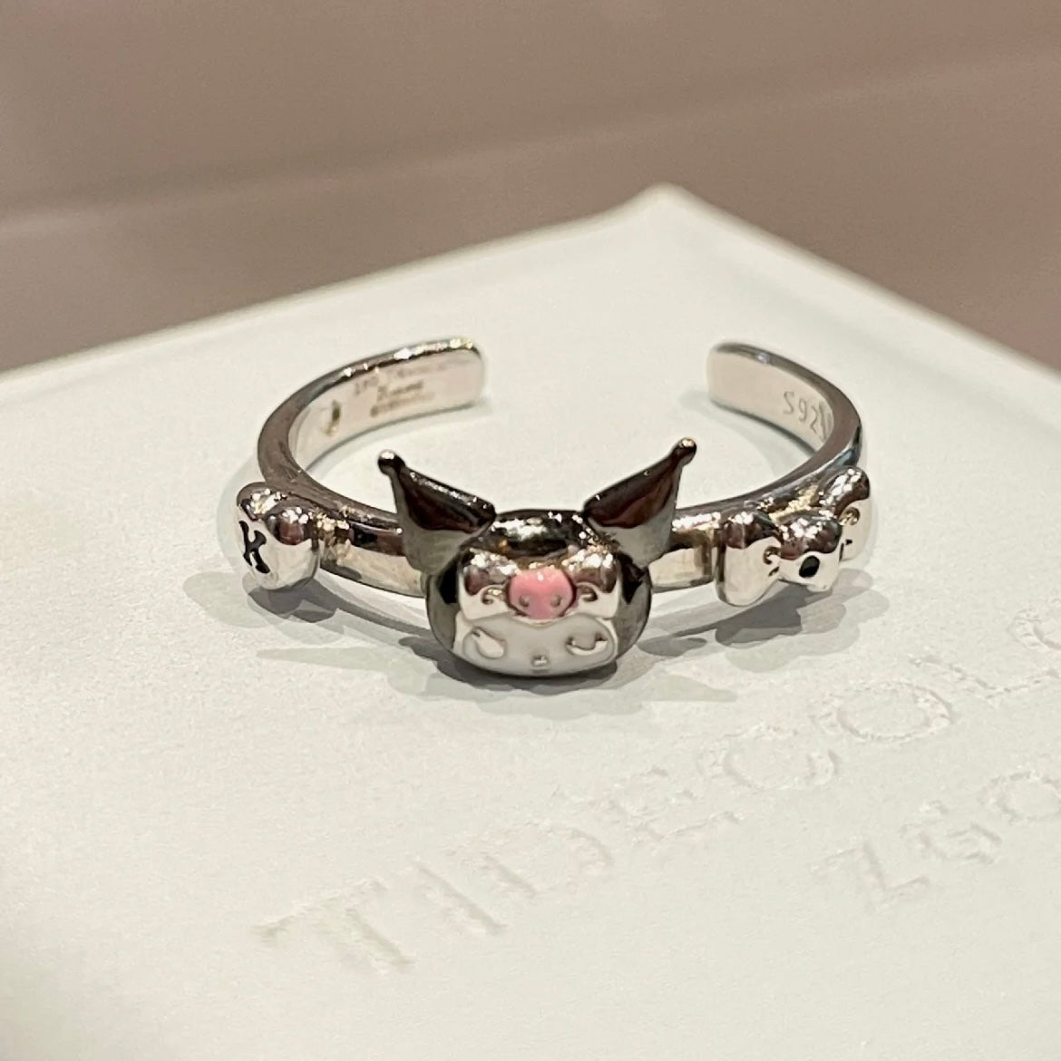Kawaii Silver Enamel Kuro Ring