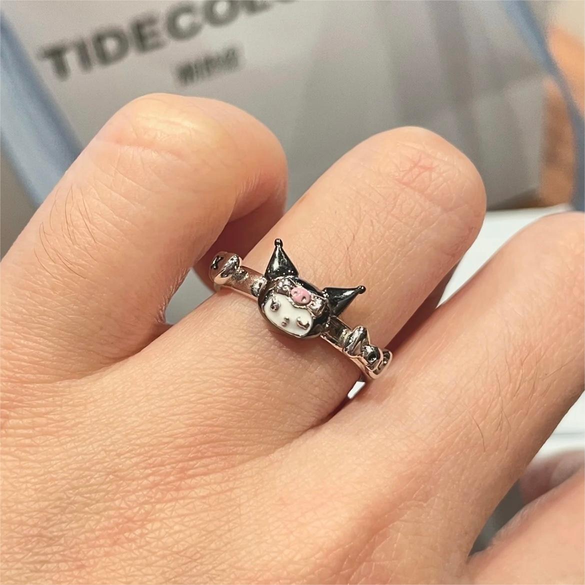Kawaii Silver Enamel Kuro Ring