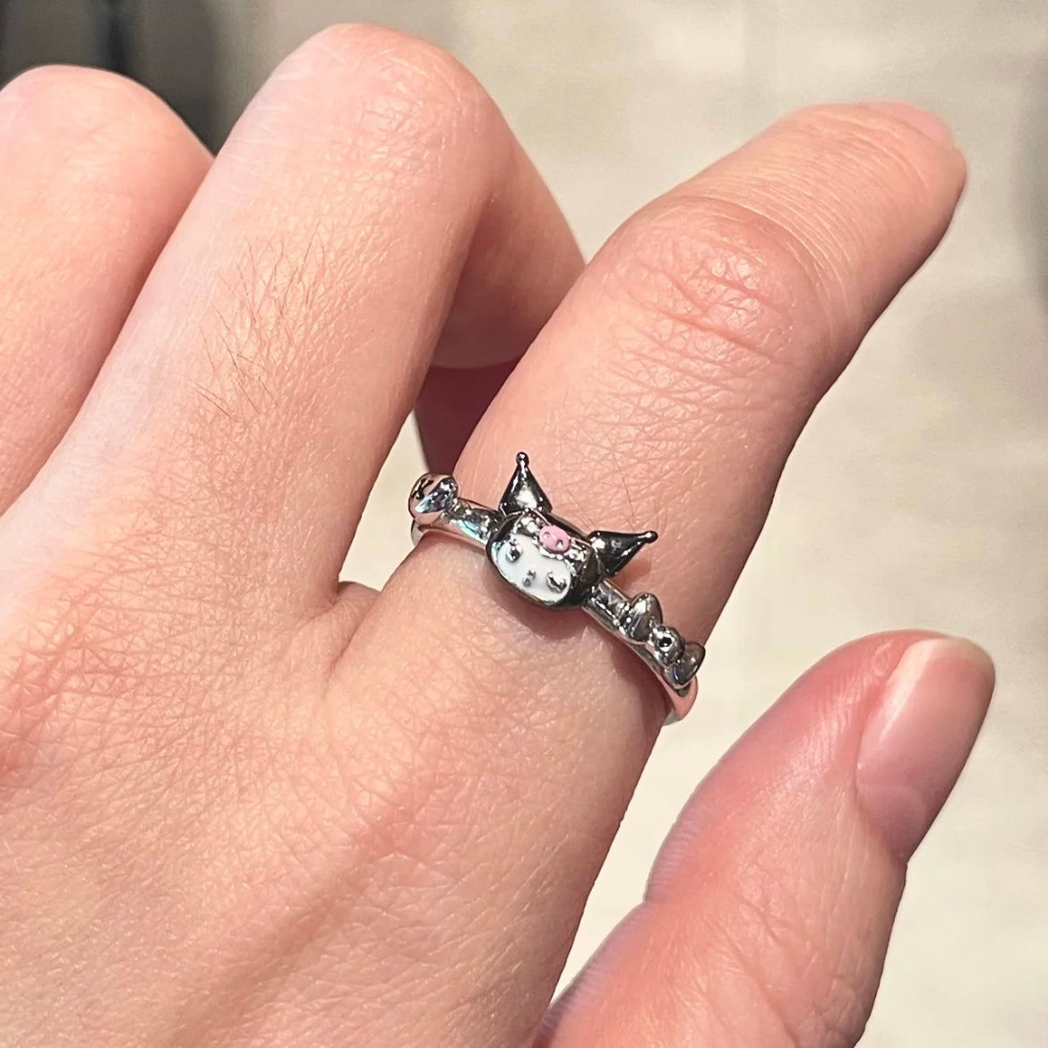 Kawaii Silver Enamel Kuro Ring
