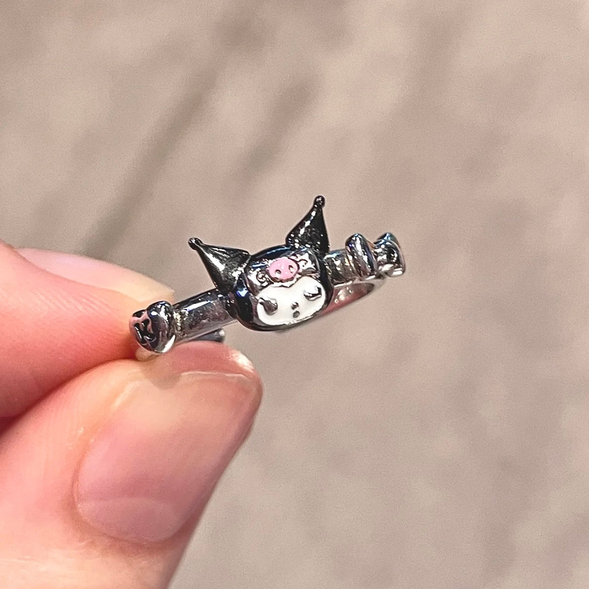 Kawaii Silver Enamel Kuro Ring