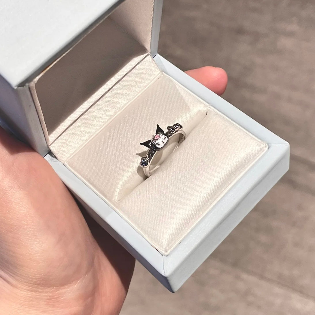 Kawaii Silver Enamel Kuro Ring