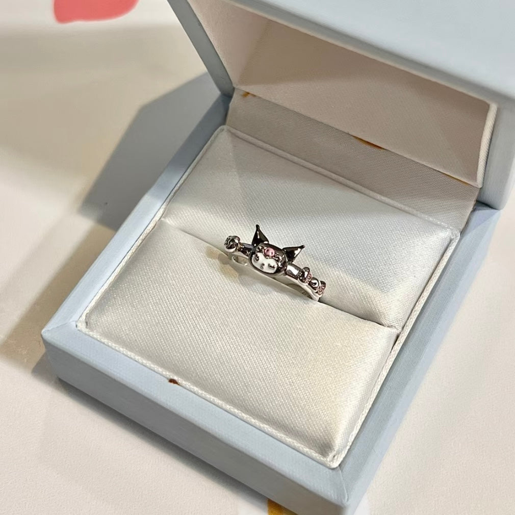 Kawaii Silver Enamel Kuro Ring