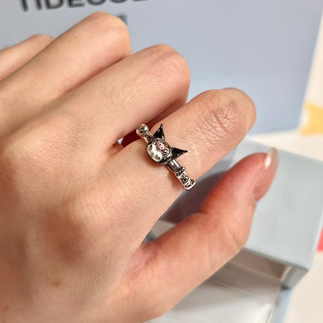Kawaii Silver Enamel Kuro Ring