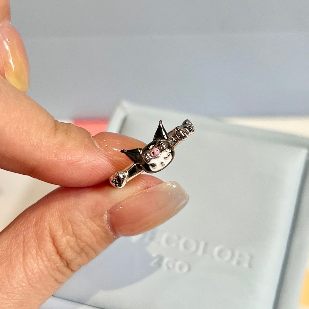 Kawaii Silver Enamel Kuro Ring