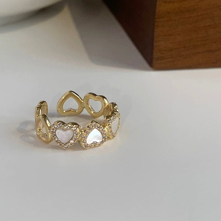 Elegant Gold Plated Enamel Heart Open Ring