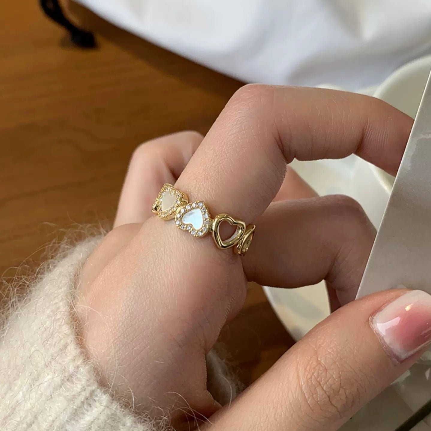Elegant Gold Plated Enamel Heart Open Ring