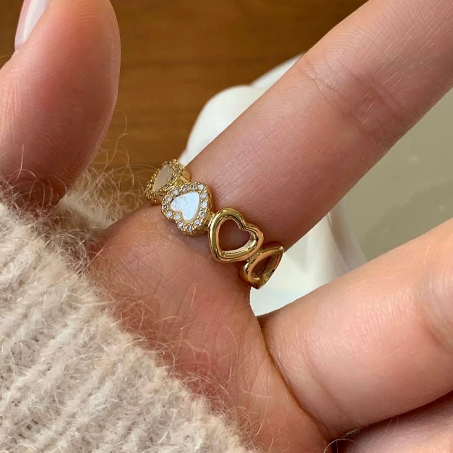 Elegant Gold Plated Enamel Heart Open Ring
