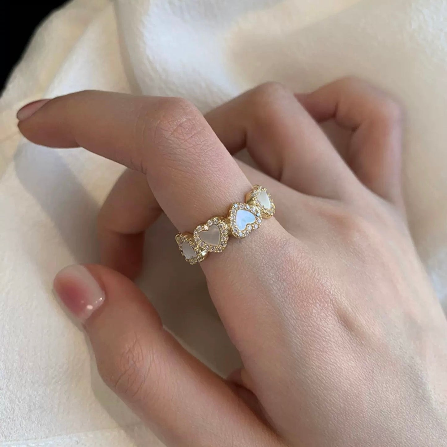 Elegant Gold Plated Enamel Heart Open Ring