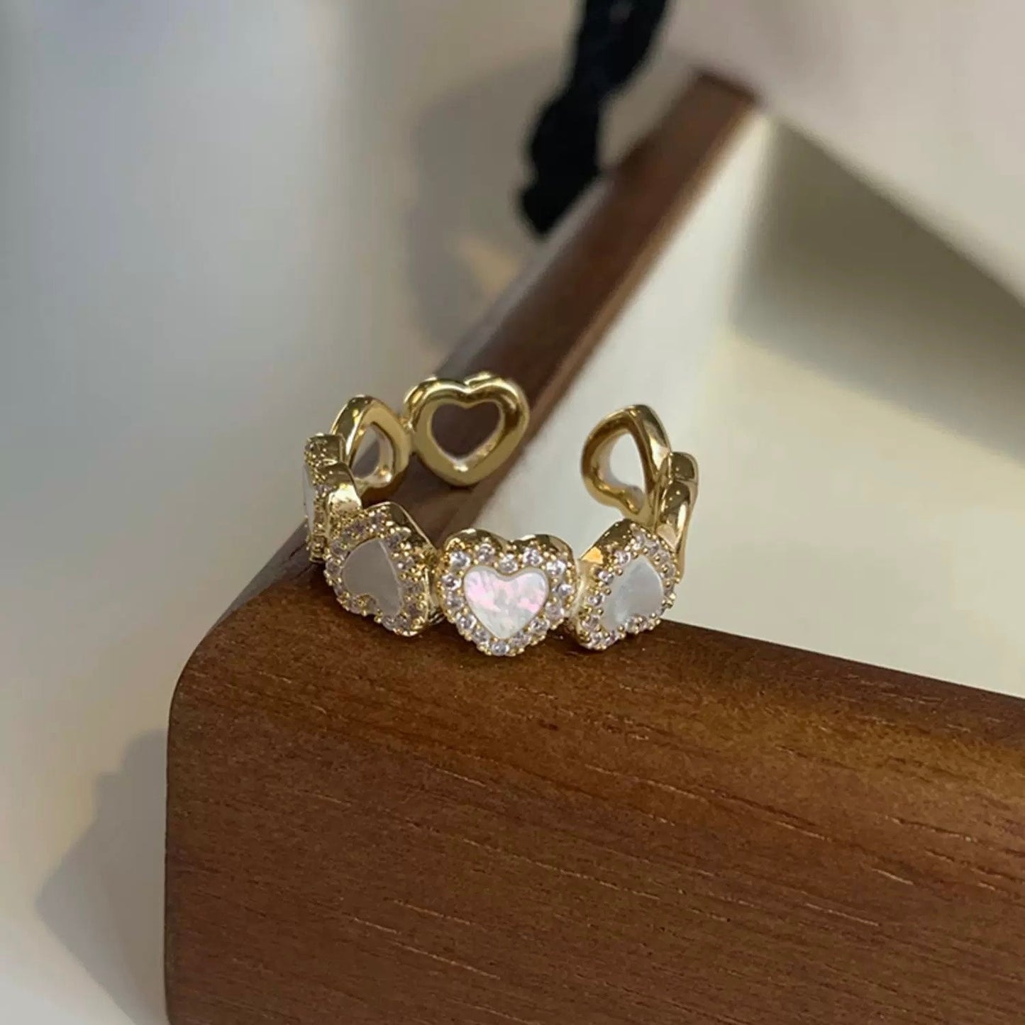 Elegant Gold Plated Enamel Heart Open Ring