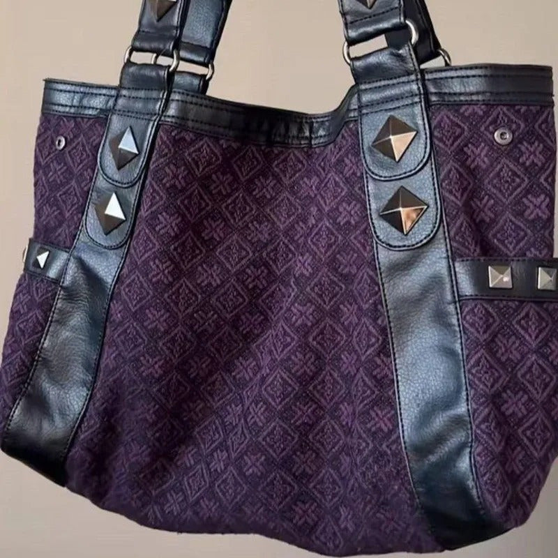 Kitty Vintage Patchwork Purple Tote Bag