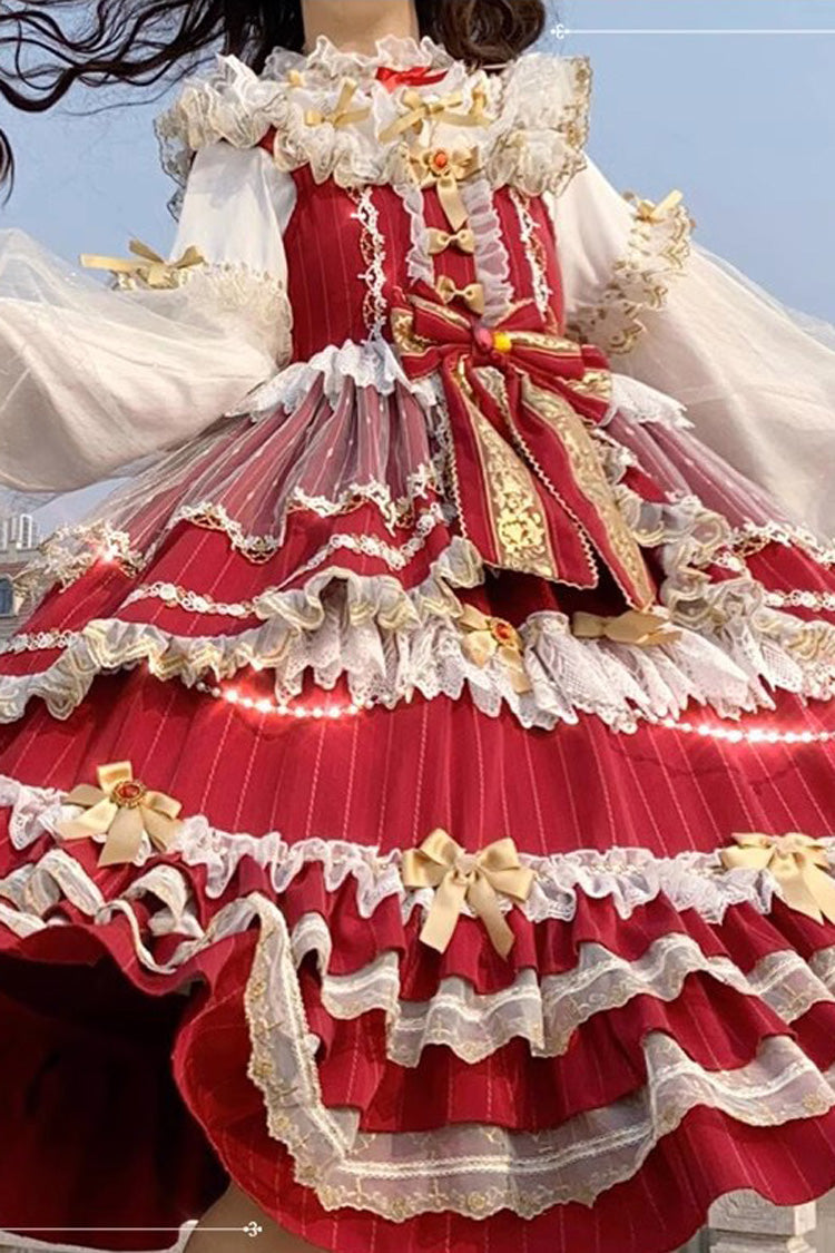 Burgundy Hanayome Bow Princess Ruffle Sweet Lolita JSK