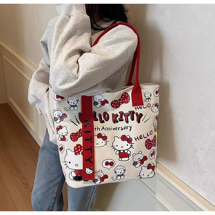 Kitty Cartoon Canva Tote Bag