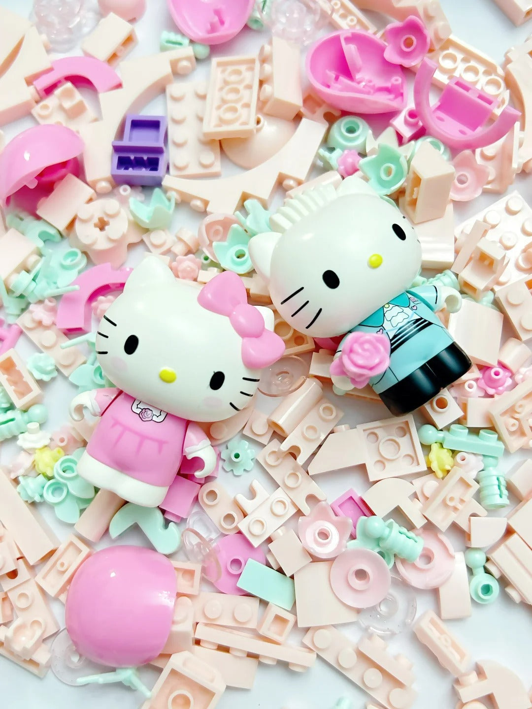 Moonlight Flowers Kitty Building Block Music Box