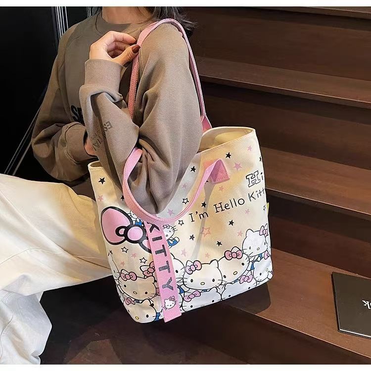 Kitty Cartoon Canva Tote Bag