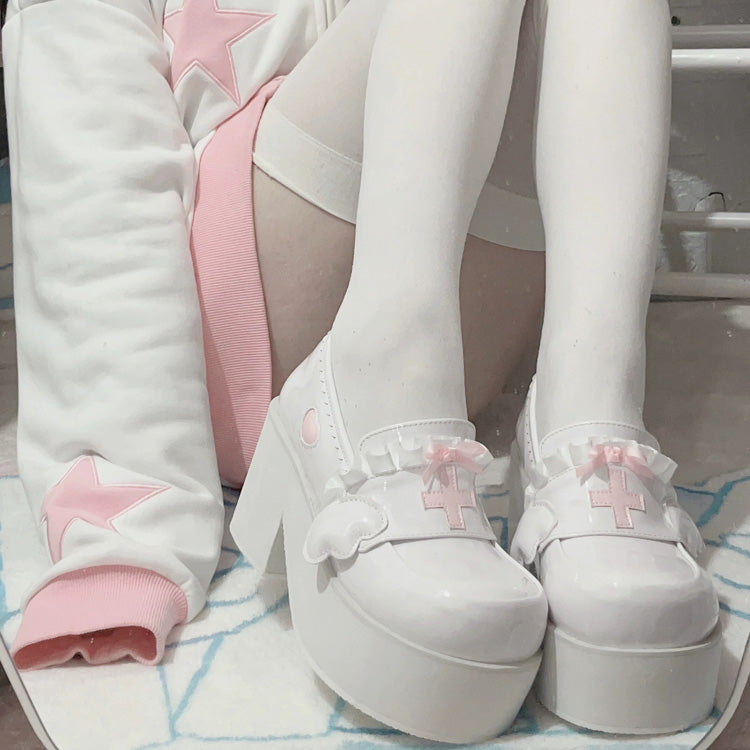 Sweet Lolita Platform Shoes with Bowknot and Ribbon Ruffles - Four Shades