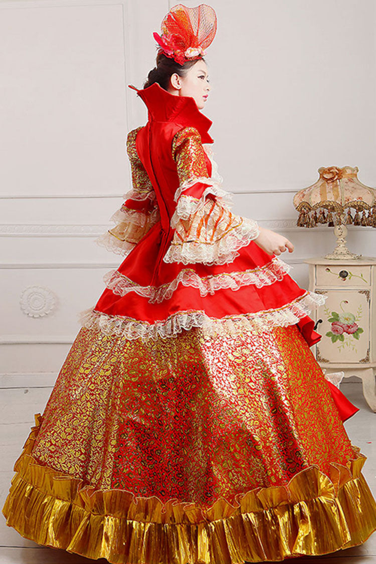 Victorian Lolita Prom Dress with Trumpet Sleeves and Layered Ruffles