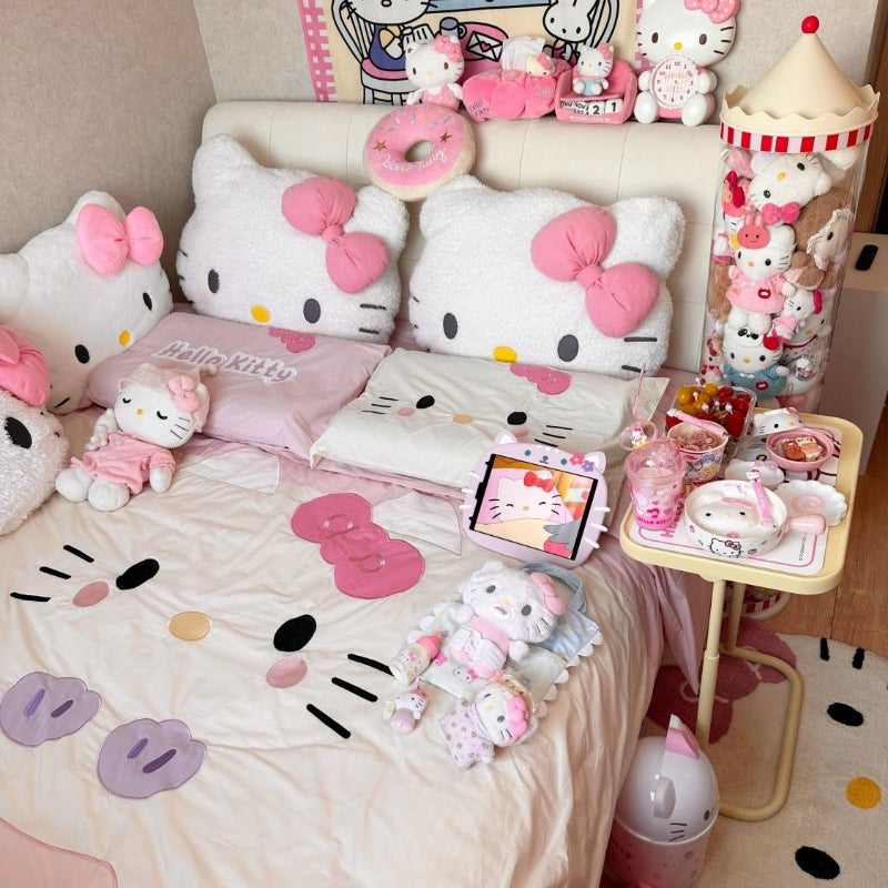 Parure de lit avec draps et cœurs à motif de chat de dessin animé KI538