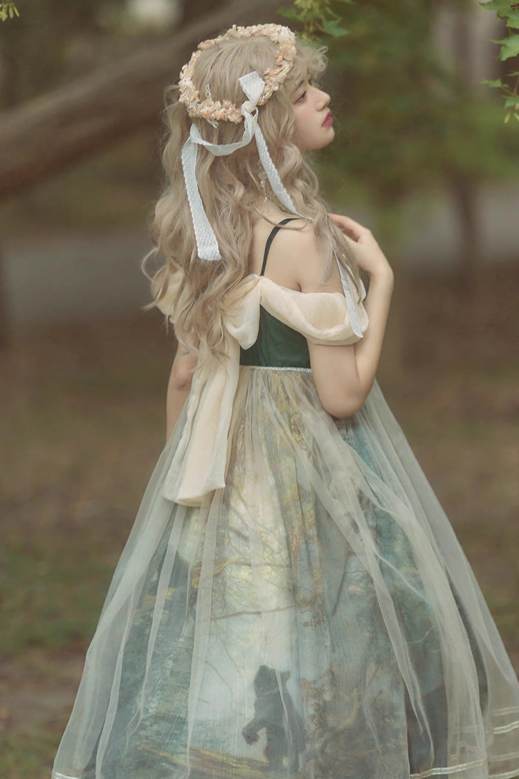 Emerald V Collar Morning in Pine Forest Print Sweet Lolita Jumper