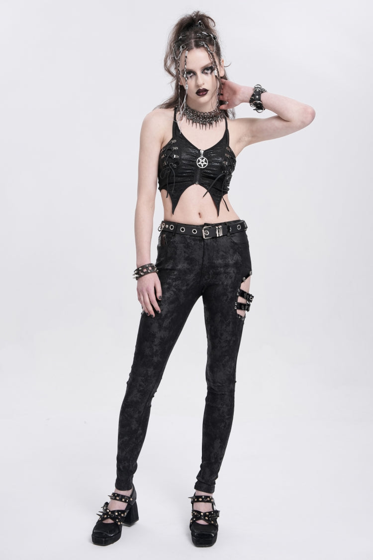 Midnight Cutout Buckle Trousers for Women - Gothic Edge