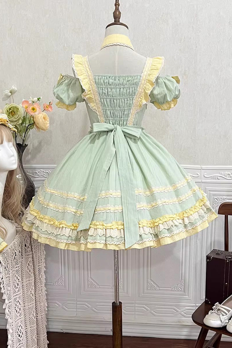Emerald Short Sleeve Tulip Print Ruffle Bow Sweet Lolita Dress