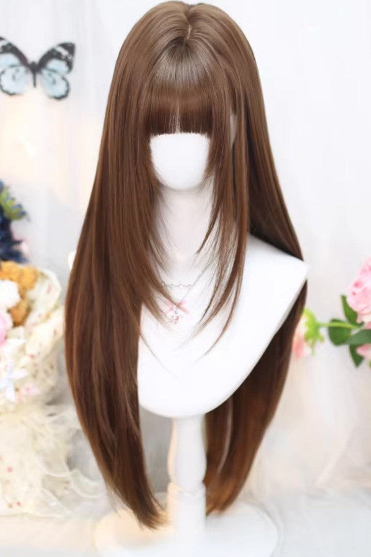 Caramel Brown Wispy Air Bangs Straight Sweet Japanese Lolita Wig