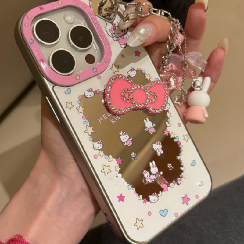 Pink Flowers Mirror Kitty Bunny Phone Case KI740