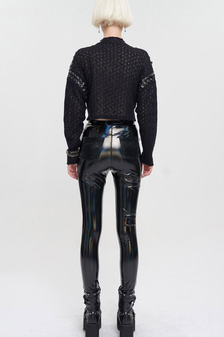 Loose Long-Sleeve Punk Sweater with Perforated Sleeves - Noir