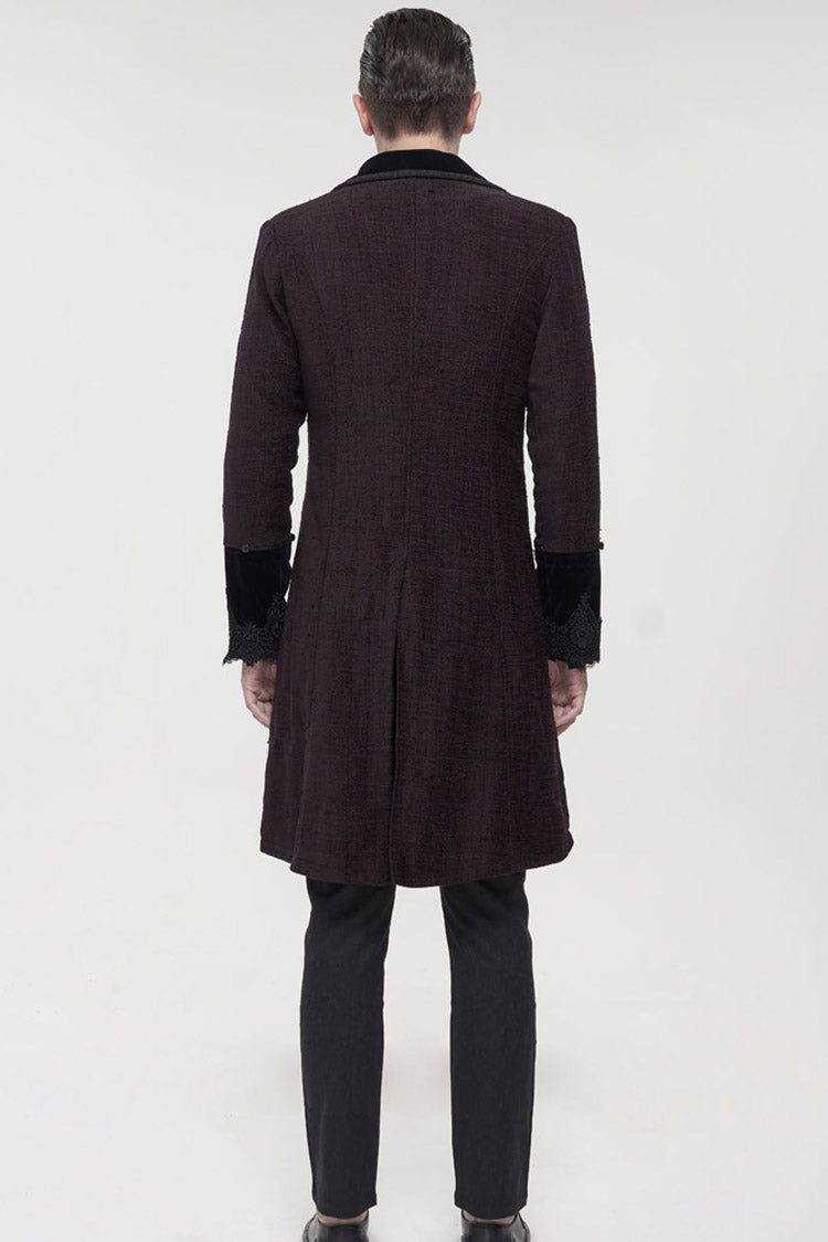 Wine Vintage Button Fur-Collar Gothic Men's Coat
