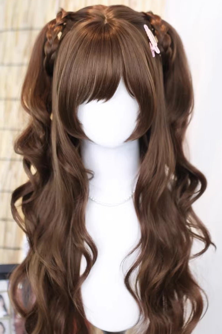 Brown Long Wavy Curls with Wispy Bangs Daily Sweet Lolita Wig