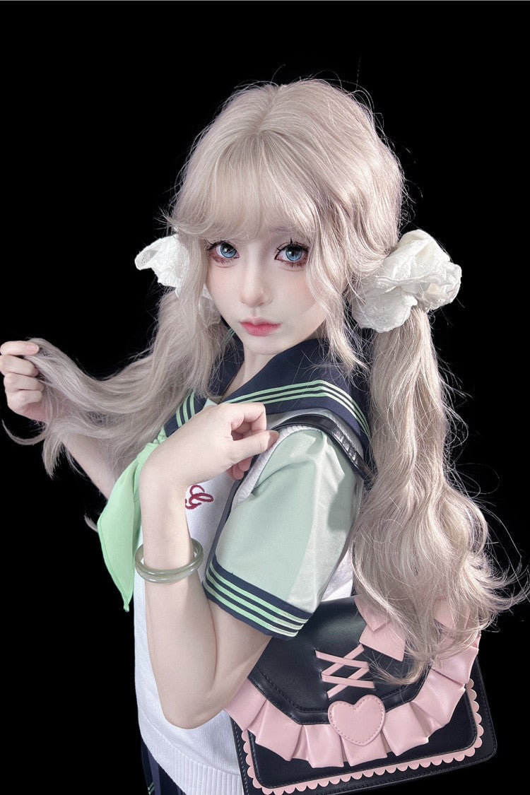 Long Wavy Sweet Lolita Wig with Curved Bangs in Beige Brown