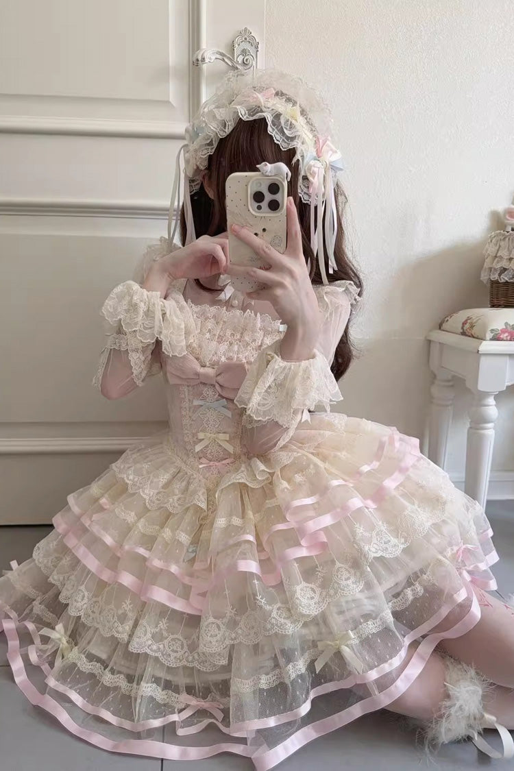 Butterfly Heart Ballet Triple-Layer Ruffle Bow Lace Ballet Lolita JSK