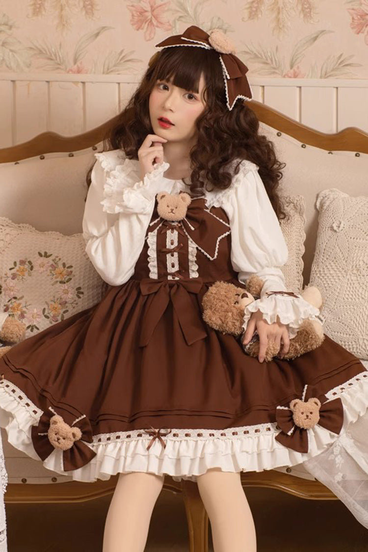 Chocolate Sleeveless Ruffle Bow Vintage Princess JSK - Mousse Bear