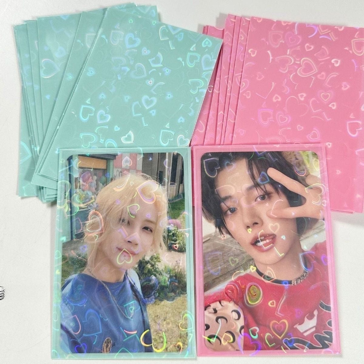 Heart Photocard Kpop Sleeves Laser 50Pcs/Pack Glitter