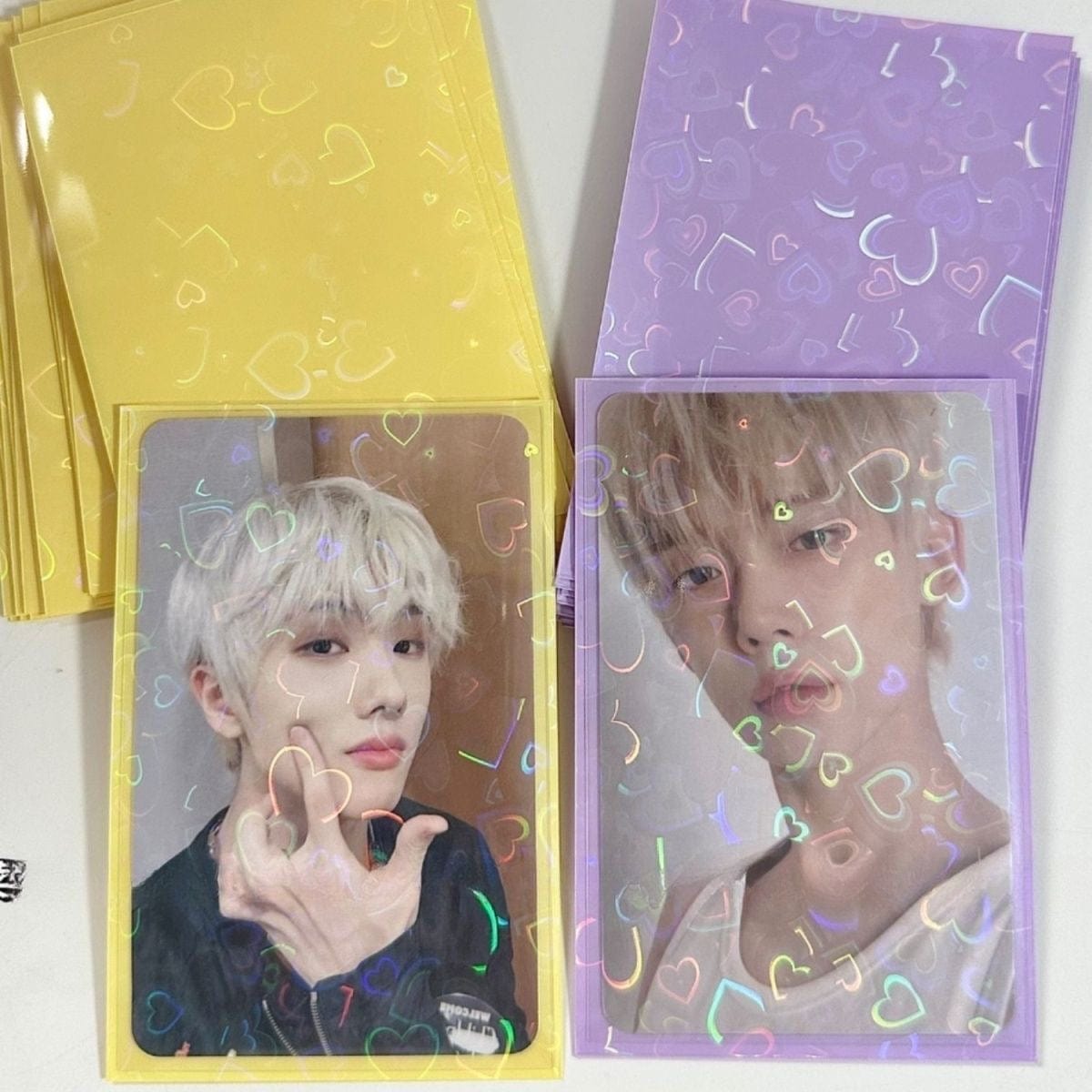 Heart Photocard Kpop Sleeves Laser 50Pcs/Pack Glitter