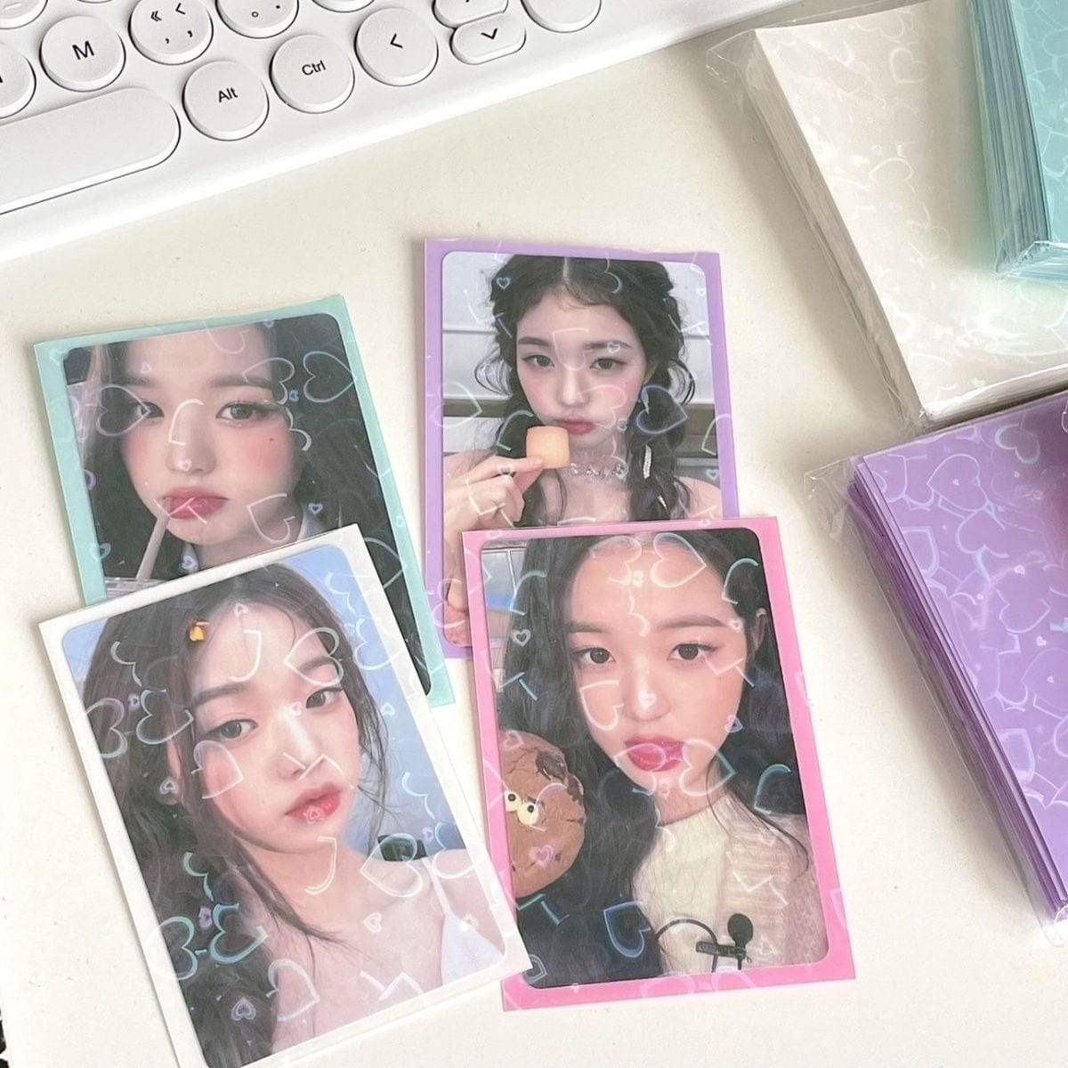 Heart Photocard Kpop Sleeves Laser 50Pcs/Pack Glitter