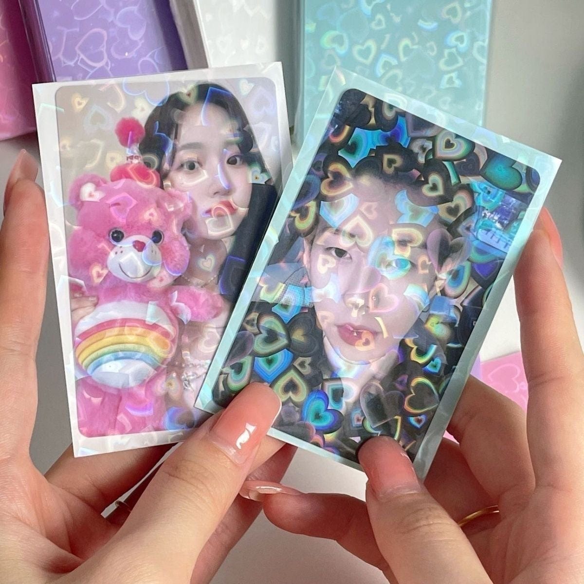 Heart Photocard Kpop Sleeves Laser 50Pcs/Pack Glitter