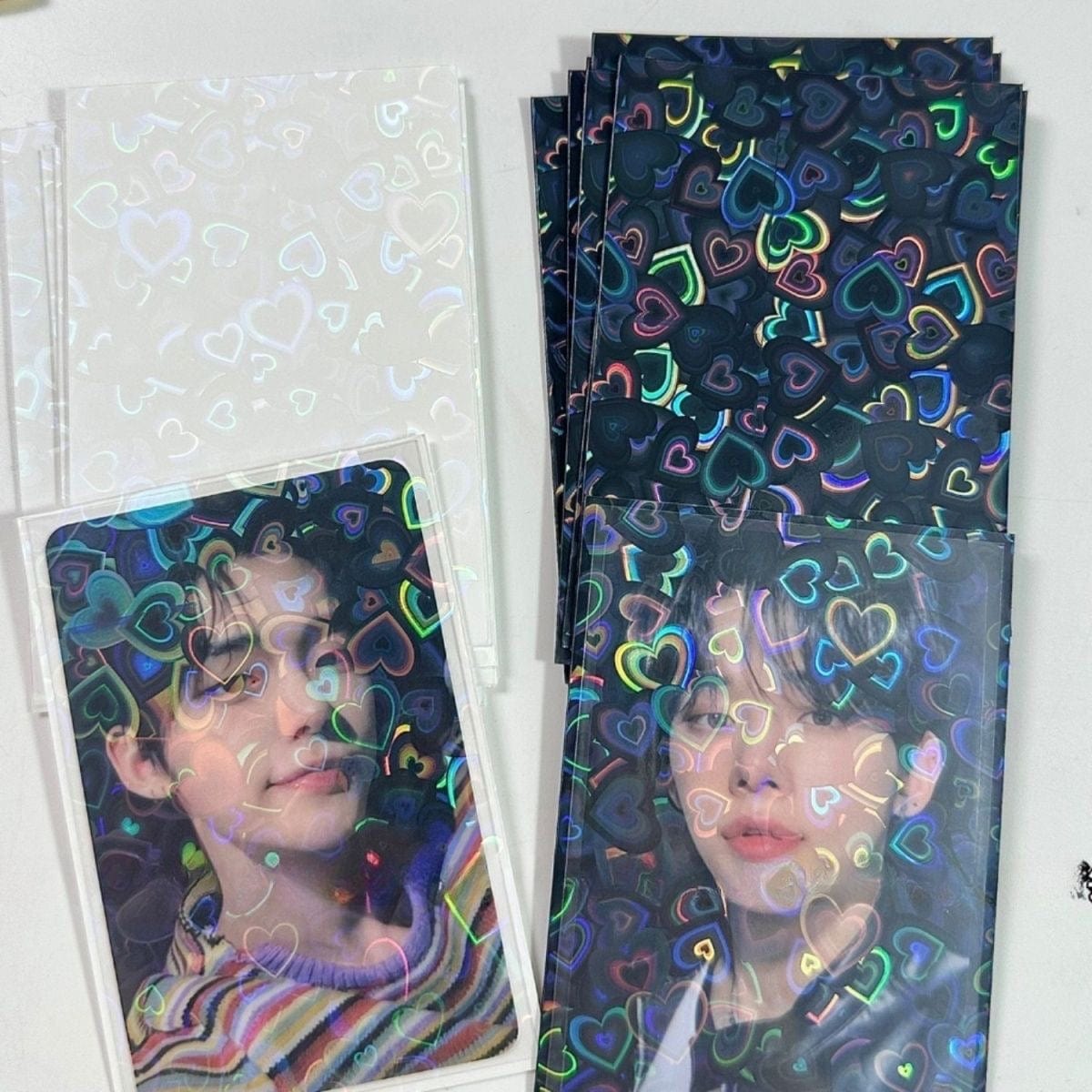 Heart Photocard Kpop Sleeves Laser 50Pcs/Pack Glitter