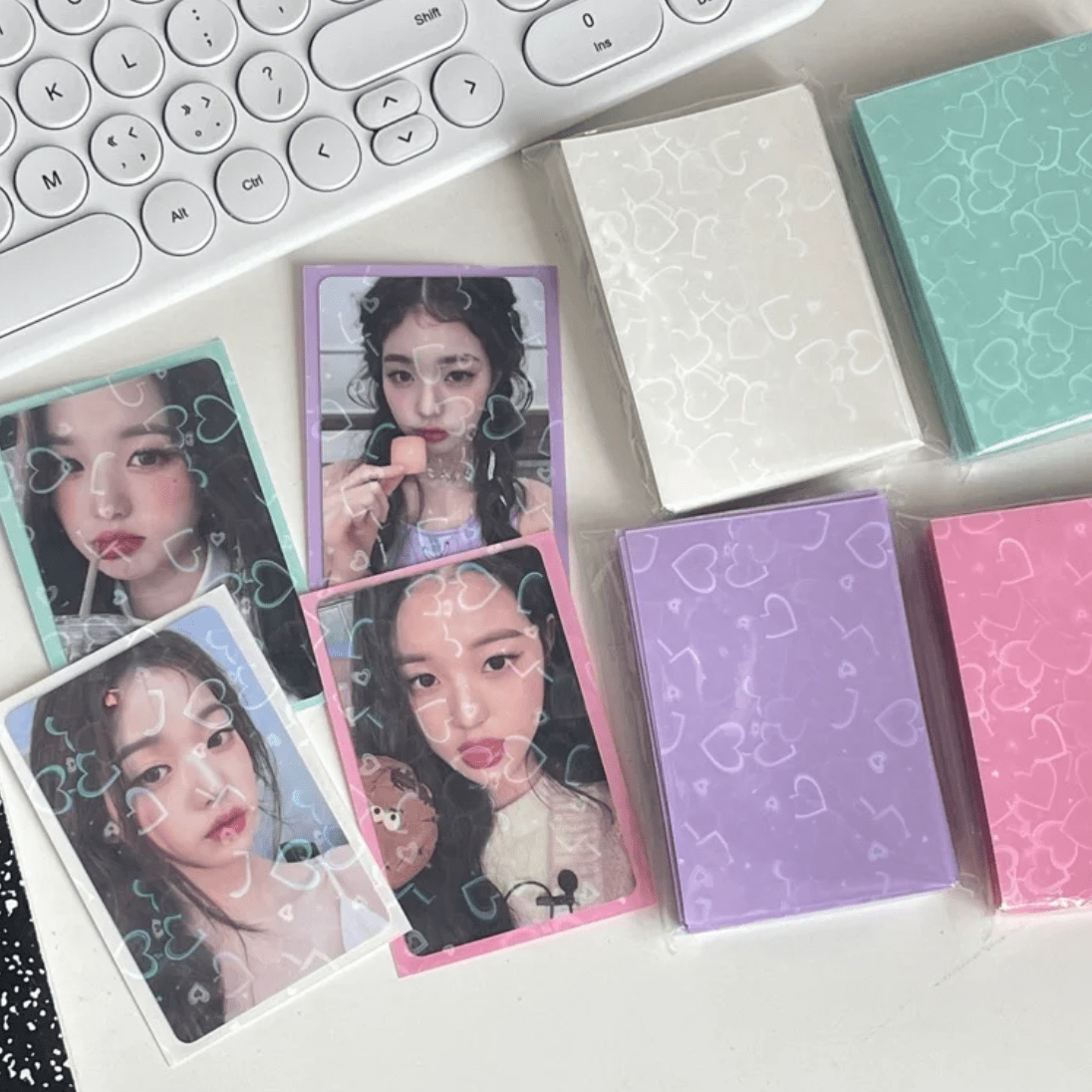 Heart Photocard Kpop Sleeves Laser 50Pcs/Pack Glitter