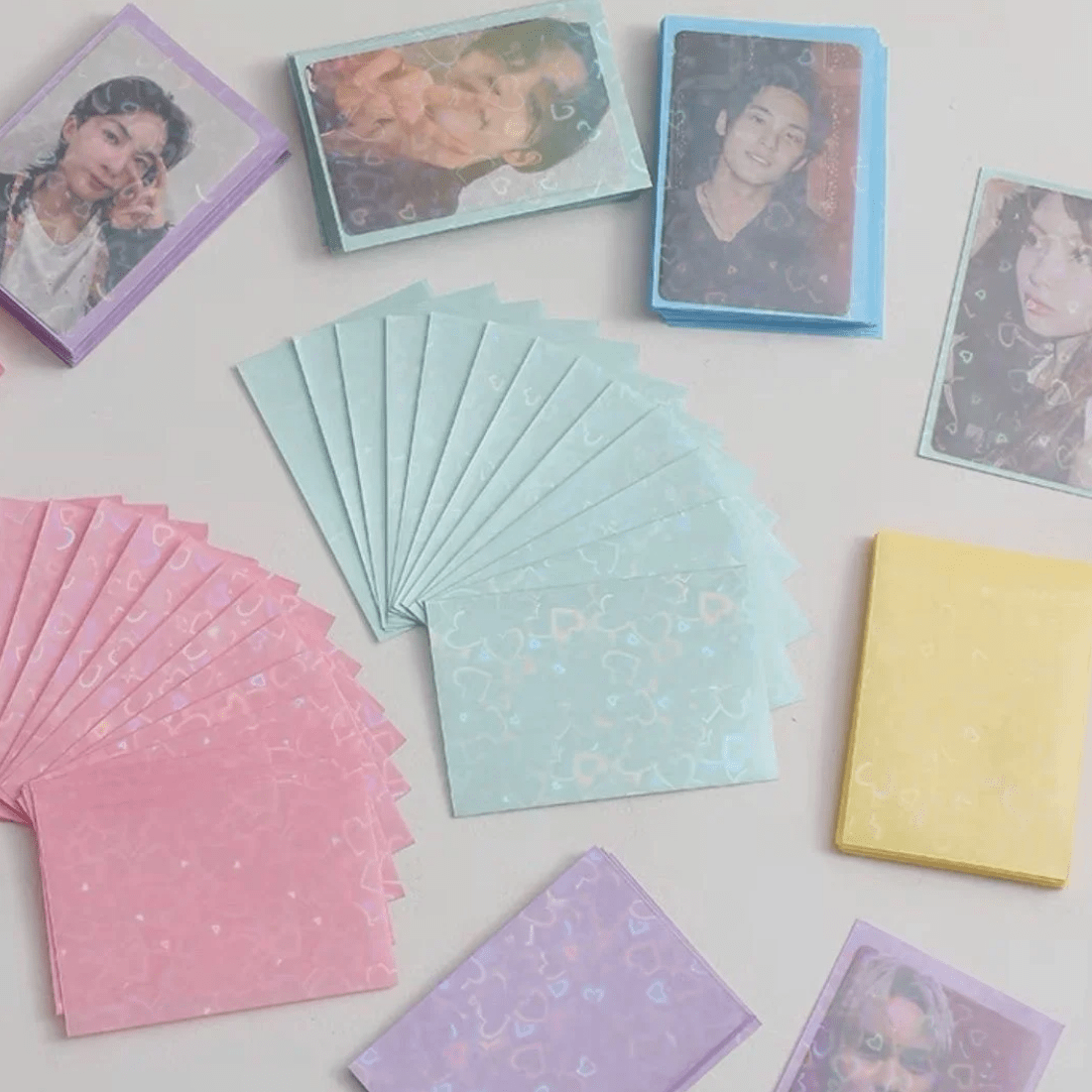 Heart Photocard Kpop Sleeves Laser 50Pcs/Pack Glitter