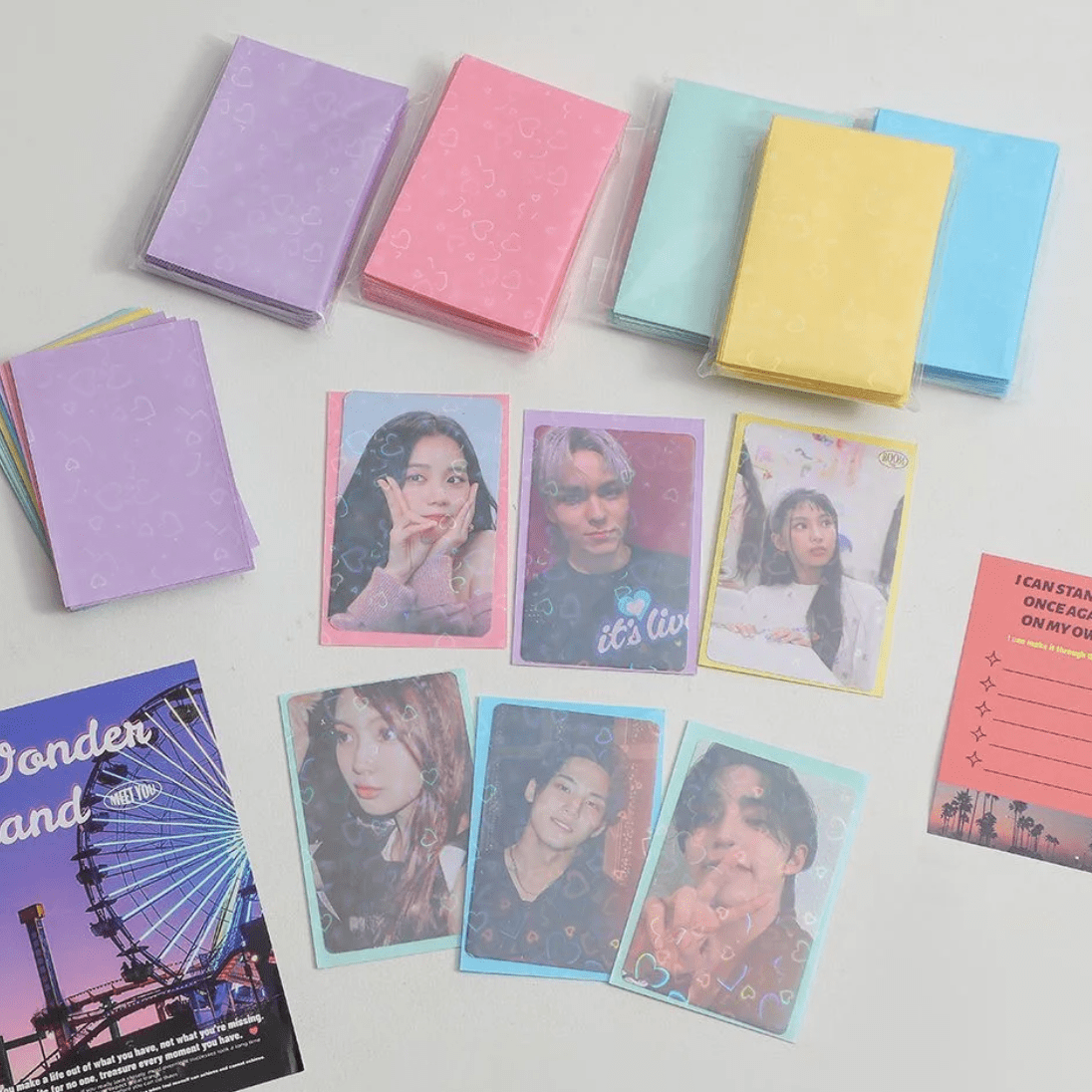 Heart Photocard Kpop Sleeves Laser 50Pcs/Pack Glitter